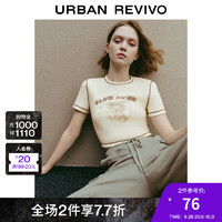 URBAN REVIVO UR2024春季女装休闲撞色明线趣味可爱印花短袖T恤UWL440057 粉白 M