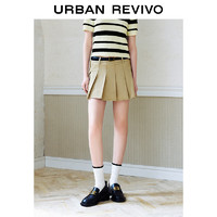 URBAN REVIVO 女士学院风百褶斜纹A字廓形短裙半裙 UYY540001 卡其 XXS