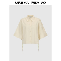 URBAN REVIVO UR2024秋季女装时尚超宽松抽绳短袖开襟衬衫UWL240061 米黄 L