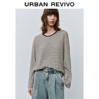 URBAN REVIVO UR2024秋季女装慵懒休闲简约撞色条纹长袖T恤UWH440096 棕色条纹 XS