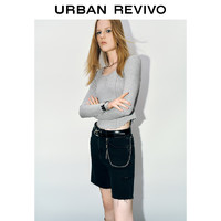 URBAN REVIVO UR2024秋季女装基础百搭修身纽扣式U领长袖T恤UYV440052 花灰 XL