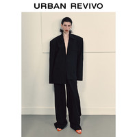 URBAN REVIVO UR2024秋冬女装系带饰宽腿裤UWA640006 正黑 M