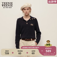 Teenie Weenie小熊2024年秋季新款优雅设计感金扣大翻领毛衣针织衫