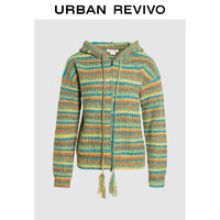 URBAN REVIVO UR2024秋冬女装慵懒多巴胺撞色条纹连帽针织衫UYL940022 多色 M