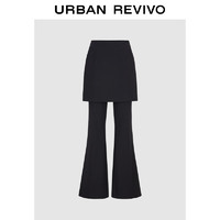 URBAN REVIVO UR2024秋季女装时髦假两件开衩纯色喇叭长裤UWG640089 正黑 L