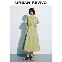 URBAN REVIVO UR2024秋季女装时尚气质收腰抽绳中长款连衣裙UWH740111 草绿 S