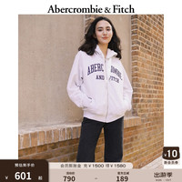 ABERCROMBIE & FITCH女装 24秋冬百搭刺绣加绒拉链连帽外套卫衣KI152-4127 奶白色 M (165/96A)
