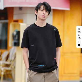 gxgjeans 2024年夏季白色字母刺绣圆领T恤青少年短袖男t恤学生