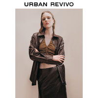 URBAN REVIVO UR2024秋冬女装时尚复古街头风PU开襟衬衫UWJ240043 深咖棕 L