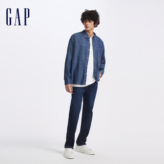 Gap 男装2024秋季水洗中腰直筒牛仔裤百搭简约休闲裤613708