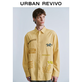 URBAN REVIVO UR2024秋季男装度假风趣味图案绣花长袖衬衫UML240065 暖黄色 L