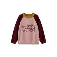 papa爬爬秋季新品男女童毛衣撞色插肩袖长袖圆领宽松卡通印花
