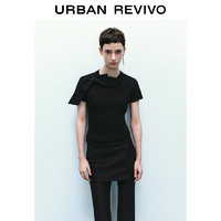 URBAN REVIVO UR2024秋季女装假两件设计感蝴蝶结修身短袖T恤UWV440228 正黑 M