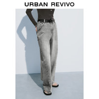 URBAN REVIVO UR2024秋季女装复古洗水设计感分割牛仔长裤UWH840118 中灰 29