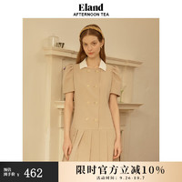 ELAND衣恋连衣裙女美拉德泡泡袖短袖jk百褶裙学院风裙子 (35)Beige