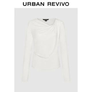 URBAN REVIVO UR2024秋季女装时髦不规则设计感褶皱长袖T恤UWH440112 米白 XL