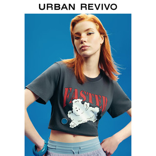 URBAN REVIVO 女士都市休闲趣味萌宠印花短袖T恤 UWU440099 中灰 S