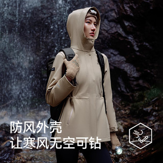 伯希和（Pelliot）户外软壳衣女款冲锋服防风防水登山服中长款收腰旅行休闲运动风衣 米白色 L【150-175】【90-125斤】