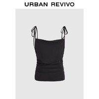 URBAN REVIVO UR2024秋季女装辣妹风褶皱绑结肩带修身背心UWG440158 正黑 XS