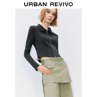 URBAN REVIVO UR2024秋季女时尚双拉链修身显瘦长袖开襟衬衫UYV240006 深灰 XL