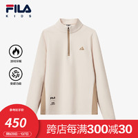 FILA【斐护科技】斐乐儿童运动衫2024冬季女童加绒长袖T恤 灰麦色-BG 150cm