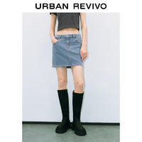 URBAN REVIVO UR2024秋季女装潮酷满底烫钻A字洗水牛仔半裙UYV840007 蓝色 L