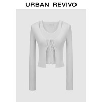 URBAN REVIVO UR2024秋季女装潮流修身假两件系带长袖针织衫UWV940097 本白 XL