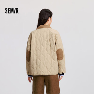 森马（Semir）棉服女中长款轻薄宽松拼接翻领2024冬菱格棉衣 咖色调00455 175/96A/XXL