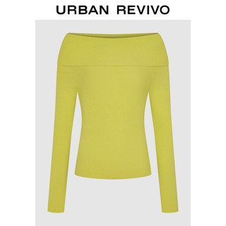 URBAN REVIVO UR2024秋冬女装时髦气质一字领修身针织衫UWG940257 黄绿 S