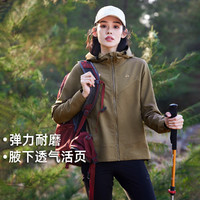 Pioneer Camp 拓路者 户外软壳衣女防水防风夹克春季薄绒保暖连帽外套冲锋衣内胆登山 卡其色