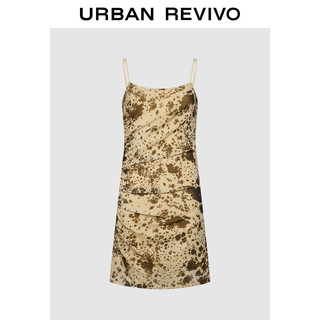 URBAN REVIVO UR2024秋季女时尚氛围感撞色印花吊带连衣裙UYV740005 棕色印花 S