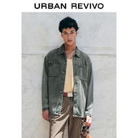 URBAN REVIVO UR2024秋季男装复古风口袋肌理感洗水牛仔衬衫UML840082 灰蓝 M