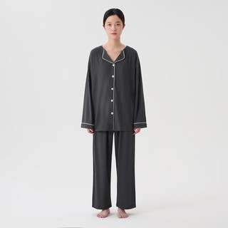 无印良品（MUJI）女式柔软针织前开睡衣套装女士家居服女款春秋 FD22CC4A 炭灰色 L-XL 上装170/92A,下装170/74A