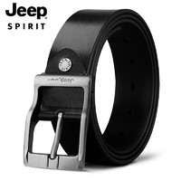 JEEP SPIRIT 吉普皮带男士头层牛皮针扣休闲商务送男友老公礼物 黑色 125cm