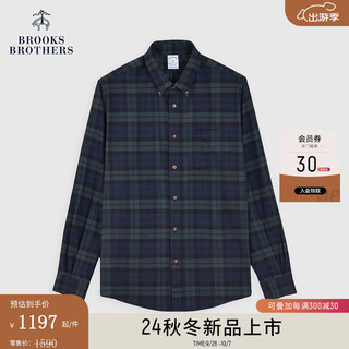 布克兄弟（BrooksBrothers）男士24早秋棉法兰绒格纹休闲衬衫 B475-蓝绿格纹 XS