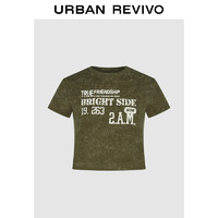 URBAN REVIVO UR2024秋季女装复古做旧炒色字母修身短袖T恤UYY440001 橄榄绿 S