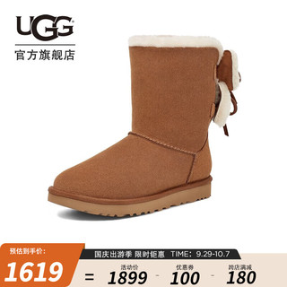 UGG 女士时尚双蝴蝶结平底休闲舒适经典靴短靴雪地靴 1127131 栗色 40