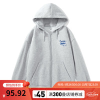 班尼路灰色拉链开衫外套女2024新款爆款春秋薄款中学生连帽卫衣潮