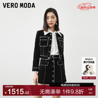 VERO MODA VEROMODA皮衣女2024秋季女装通勤百搭优雅拼色九分袖短款 黑色 165/84A/M