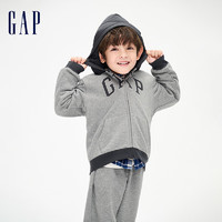 Gap 盖璞 男幼冬季款LOGO碳素软磨抓绒卫衣836908连帽衫 灰色 90cm(1-2岁)亚洲尺码