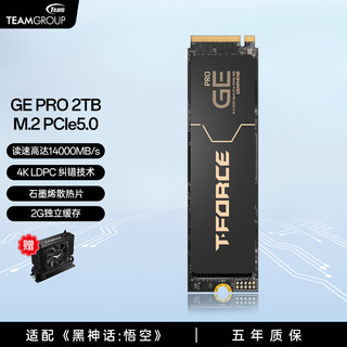 Team 十铨 科技GE PRO SSD固态硬盘1TB/2TB/4TB M.2 NVMe PCIe Gen5x4 石墨烯散热片 支持台式机笔记本ps5 2TB PCIe5.0 石墨烯+风扇 黑色