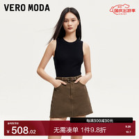 VERO MODA VEROMODA半身裙女2024早秋腰带毛边A版辣妹时尚短裙高腰 吉卜力牛仔棕色 170/72A/L