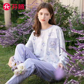 FENTENG 芬腾 睡衣女士纯棉印花圆领可外穿休闲长袖家居服套装