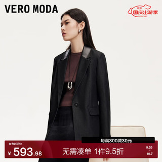 VERO MODA VEROMODACouture Made西服女2024秋季女装合体一粒扣拼接领设计西服气 黑色 175/92A/XL