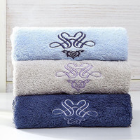 雪仑尔 酒店毛巾纯棉加大加厚家用全棉吸水洗脸面巾3条装75cm*34cm*140g 蓝色+灰色+暗蓝灰