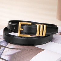 牛当家头层牛皮腰带女金属圈针扣皮带ins风时尚休闲百搭裤带礼盒 雅致黑 115cm 腰围2尺7-2尺8/裤码34-35
