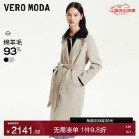 VERO MODA VEROMODAVero Moda毛呢大衣女2024早秋93%绵羊毛直身翻领长款气质通勤 浅卡其色加花色 165/84A/M