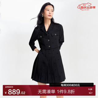 VERO MODA VEROMODA外套连衣裙套装2024早秋短款单排扣翻领吊带百褶女 黑色 170/88A/L