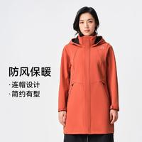 PELLIOT 伯希和 户外中长款软壳衣女连帽防风加绒保暖时尚休闲运动夹克外套女风衣