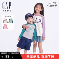 Gap 盖璞 女童2024秋季新款纯棉logo插肩袖长袖T恤646127 灰绿拼接 160cm(14-15岁) 亚洲尺码